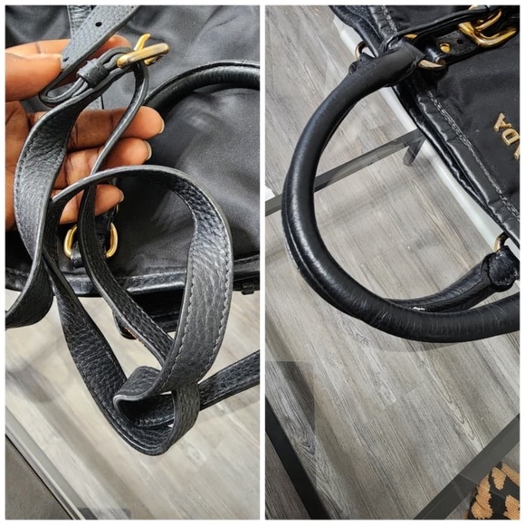 This authentic Prada Tessuto & Vitello Daino Nylon Shopping Tote Bag Black is in - Picture 9 of 12